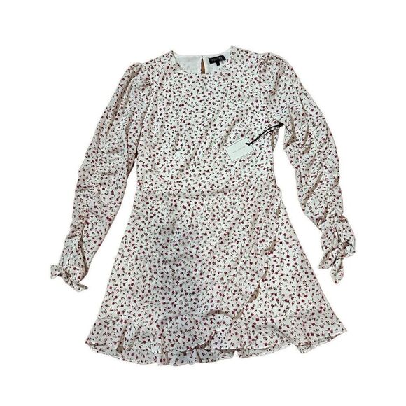 1. State Long Sleeve Floral Ruffle Mini Dress White and Red Size 8 - Picture 3 of 14